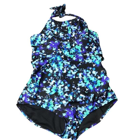 Speedo Blue Floral Halter Bathing Suit - Picture 2 of 10